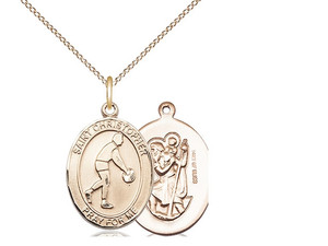 Gold Filled St. Christopher Basketball Pendant, GF Lite Curb Chain, Medium Size Catholic Medal, 3/4" x 1/2" Gold Filled St. Christopher Basketball Pendant, GF Lite Curb Chain, Medium Size Catholic Medal, 3/4" x 1/2"