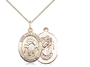 Gold Filled St. Christopher/Wrestling Pendant, GF Lite Curb Chain, Medium Size Catholic Medal, 3/4" x 1/2" Gold Filled St. Christopher/Wrestling Pendant, GF Lite Curb Chain, Medium Size Catholic Medal, 3/4" x 1/2"