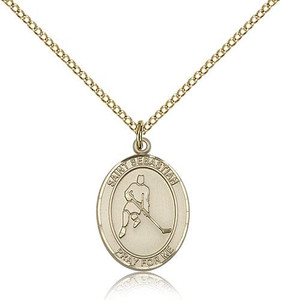 Gold Filled St. Sebastian/Ice Hockey Pendant, GF Lite Curb Chain, Medium Size Catholic Medal, 3/4" x 1/2" Gold Filled St. Sebastian/Ice Hockey Pendant, GF Lite Curb Chain, Medium Size Catholic Medal, 3/4" x 1/2"