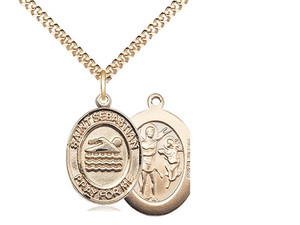 Gold Filled St. Sebastian/Swimming Pendant, GF Lite Curb Chain, Medium Size Catholic Medal, 3/4" x 1/2" Gold Filled St. Sebastian/Swimming Pendant, GF Lite Curb Chain, Medium Size Catholic Medal, 3/4" x 1/2"
