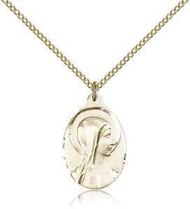 Gold Filled Sorrowful Mother Pendant, Gold Filled Lite Curb Chain, 7/8" x 1/2" Gold Filled Sorrowful Mother Pendant, Gold Filled Lite Curb Chain, 7/8" x 1/2"