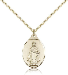 Gold Filled Infant of Prague Pendant, Gold Filled Lite Curb Chain, 7/8" x 1/2"