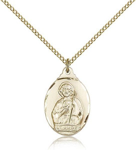 Gold Filled St. Jude Pendant, Gold Filled Lite Curb Chain, 7/8" x 1/2" Gold Filled St. Jude Pendant, Gold Filled Lite Curb Chain, 7/8" x 1/2"