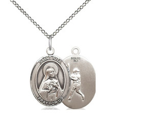 Sterling Silver St. Rita of Cascia / Baseball Pend, Lite Curb Chain, Medium Size Catholic Medal, 3/4" x 1/2" Sterling Silver St. Rita of Cascia / Baseball Pend, Lite Curb Chain, Medium Size Catholic Medal, 3/4" x 1/2"