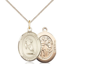 Gold Filled St. Sebastian / Rugby Pendant, GF Lite Curb Chain, Medium Size Catholic Medal, 3/4" x 1/2" Gold Filled St. Sebastian / Rugby Pendant, GF Lite Curb Chain, Medium Size Catholic Medal, 3/4" x 1/2"