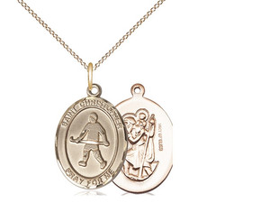 Gold Filled St. Christopher / Field Hockey Pendant, GF Lite Curb Chain, Medium Size Catholic Medal, 3/4" x 1/2" Gold Filled St. Christopher / Field Hockey Pendant, GF Lite Curb Chain, Medium Size Catholic Medal, 3/4" x 1/2"