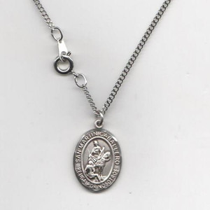 San Martin Caballero (de Tours)- Medalla Mediana de Plata Esterlina, 3/4" Forma Ovulo San Martin Caballero (de Tours)- Medalla Mediana de Plata Esterlina, 3/4" Forma Ovulo