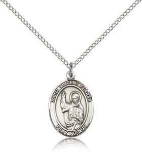 Sterling Silver St. Vincent Ferrer Pendant, Lite Curb Chain, Medium Size Catholic Medal, 3/4" x 1/2" Sterling Silver St. Vincent Ferrer Pendant, Lite Curb Chain, Medium Size Catholic Medal, 3/4" x 1/2"
