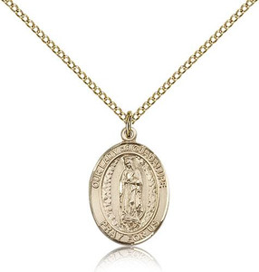 Gold Filled Our Lady of Guadalupe Pendant, Gold Filled Lite Curb Chain, Medium Size Catholic Medal, 3/4" x 1/2" Gold Filled Our Lady of Guadalupe Pendant, Gold Filled Lite Curb Chain, Medium Size Catholic Medal, 3/4" x 1/2"