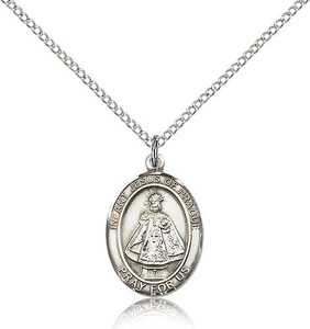 Sterling Silver Infant of Prague Pendant, Lite Curb Chain, Medium Size Catholic Medal, 3/4" x 1/2" Sterling Silver Infant of Prague Pendant, Lite Curb Chain, Medium Size Catholic Medal, 3/4" x 1/2"