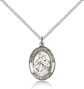 Sterling Silver St. Maria Goretti Pendant, Lite Curb Chain, Medium Size Catholic Medal, 3/4" x 1/2" Sterling Silver St. Maria Goretti Pendant, Lite Curb Chain, Medium Size Catholic Medal, 3/4" x 1/2"