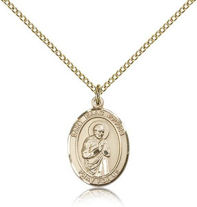 Gold Filled St. Isaac Jogues Pendant, Gold Filled Lite Curb Chain, Medium Size Catholic Medal, 3/4" x 1/2" Gold Filled St. Isaac Jogues Pendant, Gold Filled Lite Curb Chain, Medium Size Catholic Medal, 3/4" x 1/2"