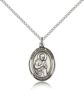 Sterling Silver St. Isaac Jogues Pendant, Lite Curb Chain, Medium Size Catholic Medal, 3/4" x 1/2" Sterling Silver St. Isaac Jogues Pendant, Lite Curb Chain, Medium Size Catholic Medal, 3/4" x 1/2"