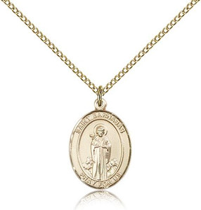 Gold Filled St. Barnabas Pendant, Gold Filled Lite Curb Chain, Medium Size Catholic Medal, 3/4" x 1/2"