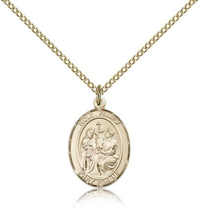 Gold Filled Holy Family Pendant, Gold Filled Lite Curb Chain, Medium Size Catholic Medal, 3/4" x 1/2" Gold Filled Holy Family Pendant, Gold Filled Lite Curb Chain, Medium Size Catholic Medal, 3/4" x 1/2"