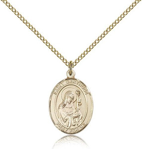 Gold Filled St. Gertrude of Nivelles Pendant, Gold Filled Lite Curb Chain, Medium Size Catholic Medal, 3/4" x 1/2" Gold Filled St. Gertrude of Nivelles Pendant, Gold Filled Lite Curb Chain, Medium Size Catholic Medal, 3/4" x 1/2"