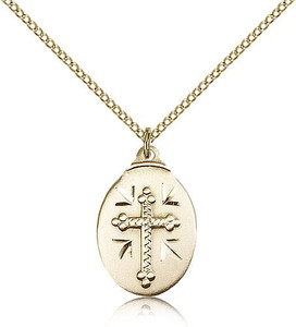 Gold Filled Cross Pendant, Gold Filled Lite Curb Chain, 7/8" x 1/2" Gold Filled Cross Pendant, Gold Filled Lite Curb Chain, 7/8" x 1/2"