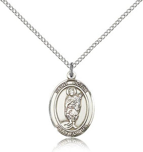 Sterling Silver St. Victor of Marseilles Pendant, Lite Curb Chain, Medium Size Catholic Medal, 3/4" x 1/2" Sterling Silver St. Victor of Marseilles Pendant, Lite Curb Chain, Medium Size Catholic Medal, 3/4" x 1/2"