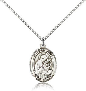 Sterling Silver St. Aloysius Gonzaga Pendant, Lite Curb Chain, Medium Size Catholic Medal, 3/4" x 1/2" Sterling Silver St. Aloysius Gonzaga Pendant, Lite Curb Chain, Medium Size Catholic Medal, 3/4" x 1/2"