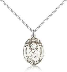 Sterling Silver St. Dominic Savio Pendant, Lite Curb Chain, Medium Size Catholic Medal, 3/4" x 1/2" Sterling Silver St. Dominic Savio Pendant, Lite Curb Chain, Medium Size Catholic Medal, 3/4" x 1/2"