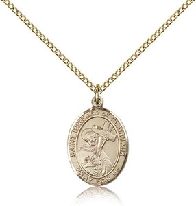 Gold Filled St. Bernard of Clairvaux Pendant, Gold Filled Lite Curb Chain, Medium Size Catholic Medal, 3/4" x 1/2" Gold Filled St. Bernard of Clairvaux Pendant, Gold Filled Lite Curb Chain, Medium Size Catholic Medal, 3/4" x 1/2"