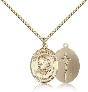 Gold Filled Pope Benedict XVI Pendant, Gold Filled Lite Curb Chain, Medium Size Catholic Medal, 3/4" x 1/2" Gold Filled Pope Benedict XVI Pendant, Gold Filled Lite Curb Chain, Medium Size Catholic Medal, 3/4" x 1/2"