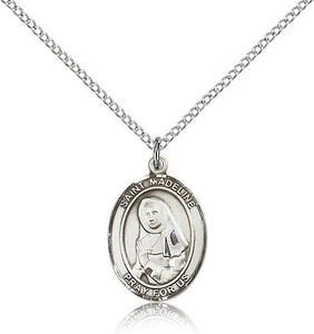 Sterling Silver St. Madeline Sophie Barat Pendant, Lite Curb Chain, Medium Size Catholic Medal, 3/4" x 1/2" Sterling Silver St. Madeline Sophie Barat Pendant, Lite Curb Chain, Medium Size Catholic Medal, 3/4" x 1/2"