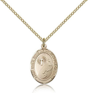 Gold Filled Footprints / Cross Pendant, Gold Filled Lite Curb Chain, Medium Size Catholic Medal, 3/4" x 1/2" Gold Filled Footprints / Cross Pendant, Gold Filled Lite Curb Chain, Medium Size Catholic Medal, 3/4" x 1/2"