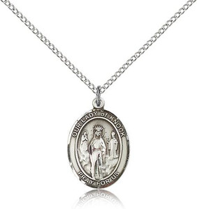 Sterling Silver Our Lady of Knock Pendant, Lite Curb Chain, Medium Size Catholic Medal, 3/4" x 1/2"