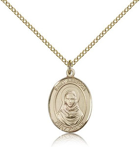 Gold Filled St. Rebecca Pendant, Gold Filled Lite Curb Chain, Medium Size Catholic Medal, 3/4" x 1/2"