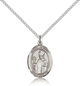 Sterling Silver St. Austin Pendant, Lite Curb Chain, Medium Size Catholic Medal, 3/4" x 1/2" Sterling Silver St. Austin Pendant, Lite Curb Chain, Medium Size Catholic Medal, 3/4" x 1/2"