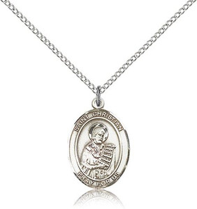 Sterling Silver St. Christian Demosthenes Pendant, Lite Curb Chain, Medium Size Catholic Medal, 3/4" x 1/2" Sterling Silver St. Christian Demosthenes Pendant, Lite Curb Chain, Medium Size Catholic Medal, 3/4" x 1/2"
