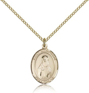 Gold Filled St. Hildegard Von Bingen Pendant, Gold Filled Lite Curb Chain, Medium Size Catholic Medal, 3/4" x 1/2" Gold Filled St. Hildegard Von Bingen Pendant, Gold Filled Lite Curb Chain, Medium Size Catholic Medal, 3/4" x 1/2"