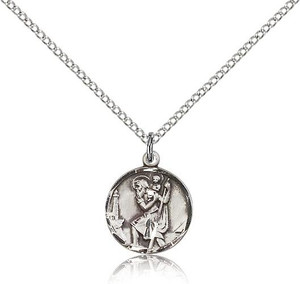 Sterling Silver St. Christopher Pendant, Lite Curb Chain, 5/8" x 1/2" Sterling Silver St. Christopher Pendant, Lite Curb Chain, 5/8" x 1/2"