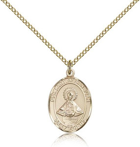 Gold Filled Our Lady of San Juan Pendant, Gold Filled Lite Curb Chain, Medium Size Catholic Medal, 3/4" x 1/2" Gold Filled Our Lady of San Juan Pendant, Gold Filled Lite Curb Chain, Medium Size Catholic Medal, 3/4" x 1/2"