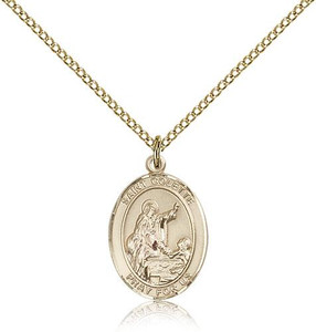 Gold Filled St. Colette Pendant, Gold Filled Lite Curb Chain, Medium Size Catholic Medal, 3/4" x 1/2" Gold Filled St. Colette Pendant, Gold Filled Lite Curb Chain, Medium Size Catholic Medal, 3/4" x 1/2"