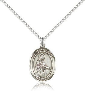 Sterling Silver St. Remigius of Reims Pendant, Lite Curb Chain, Medium Size Catholic Medal, 3/4" x 1/2" Sterling Silver St. Remigius of Reims Pendant, Lite Curb Chain, Medium Size Catholic Medal, 3/4" x 1/2"