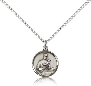 Sterling Silver St. Gerard Pendant, Lite Curb Chain, 5/8" x 1/2" Sterling Silver St. Gerard Pendant, Lite Curb Chain, 5/8" x 1/2"