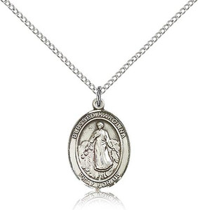 Sterling Silver Blessed Karolina Kozkowna Pendant, Lite Curb Chain, Medium Size Catholic Medal, 3/4" x 1/2" Sterling Silver Blessed Karolina Kozkowna Pendant, Lite Curb Chain, Medium Size Catholic Medal, 3/4" x 1/2"