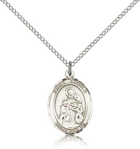 Sterling Silver St. Angela Merici Pendant, Lite Curb Chain, Medium Size Catholic Medal, 3/4" x 1/2" Sterling Silver St. Angela Merici Pendant, Lite Curb Chain, Medium Size Catholic Medal, 3/4" x 1/2"