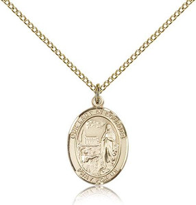 Gold Filled Our Lady of Lourdes Pendant, Gold Filled Lite Curb Chain, Medium Size Catholic Medal, 3/4" x 1/2" Gold Filled Our Lady of Lourdes Pendant, Gold Filled Lite Curb Chain, Medium Size Catholic Medal, 3/4" x 1/2"