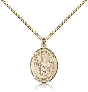 Gold Filled St. Aedan of Ferns Pendant, Gold Filled Lite Curb Chain, Medium Size Catholic Medal, 3/4" x 1/2" Gold Filled St. Aedan of Ferns Pendant, Gold Filled Lite Curb Chain, Medium Size Catholic Medal, 3/4" x 1/2"