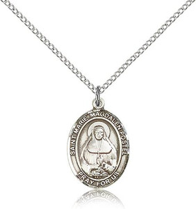 Sterling Silver Marie Magdalen Postel Pendant, Lite Curb Chain, Medium Size Catholic Medal, 3/4" x 1/2" Sterling Silver Marie Magdalen Postel Pendant, Lite Curb Chain, Medium Size Catholic Medal, 3/4" x 1/2"