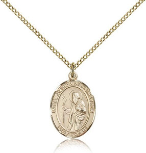 Gold Filled St. Joseph of Arimathea Pendant, Gold Filled Lite Curb Chain, Medium Size Catholic Medal, 3/4" x 1/2" Gold Filled St. Joseph of Arimathea Pendant, Gold Filled Lite Curb Chain, Medium Size Catholic Medal, 3/4" x 1/2"