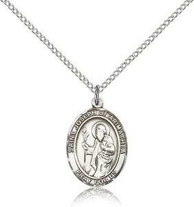 Sterling Silver St. Joseph of Arimathea Pendant, Lite Curb Chain, Medium Size Catholic Medal, 3/4" x 1/2" Sterling Silver St. Joseph of Arimathea Pendant, Lite Curb Chain, Medium Size Catholic Medal, 3/4" x 1/2"