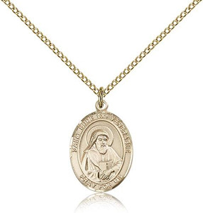 Gold Filled St. Bede the Venerable Pendant, Gold Filled Lite Curb Chain, Medium Size Catholic Medal, 3/4" x 1/2" Gold Filled St. Bede the Venerable Pendant, Gold Filled Lite Curb Chain, Medium Size Catholic Medal, 3/4" x 1/2"