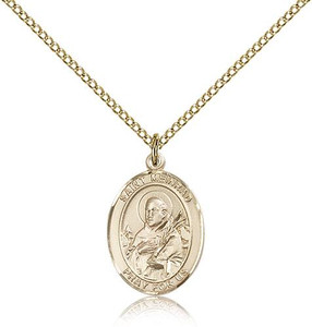 Gold Filled St. Meinrad of Einsideln Pendant, Gold Filled Lite Curb Chain, Medium Size Catholic Medal, 3/4" x 1/2" Gold Filled St. Meinrad of Einsideln Pendant, Gold Filled Lite Curb Chain, Medium Size Catholic Medal, 3/4" x 1/2"