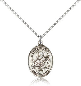 Sterling Silver St. Meinrad of Einsideln Pendant, Lite Curb Chain, Medium Size Catholic Medal, 3/4" x 1/2" Sterling Silver St. Meinrad of Einsideln Pendant, Lite Curb Chain, Medium Size Catholic Medal, 3/4" x 1/2"