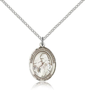 Sterling Silver St. Finnian of Clonard Pendant, Lite Curb Chain, Medium Size Catholic Medal, 3/4" x 1/2" Sterling Silver St. Finnian of Clonard Pendant, Lite Curb Chain, Medium Size Catholic Medal, 3/4" x 1/2"