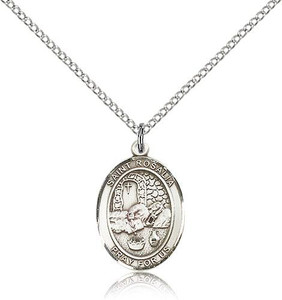 Sterling Silver St. Rosalia Pendant, Lite Curb Chain, Medium Size Catholic Medal, 3/4" x 1/2" Sterling Silver St. Rosalia Pendant, Lite Curb Chain, Medium Size Catholic Medal, 3/4" x 1/2"